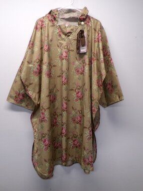 NWT Garden Girl Sweden Shabby Floral Hooded Rain Coat Poncho Jacket O/S RARE